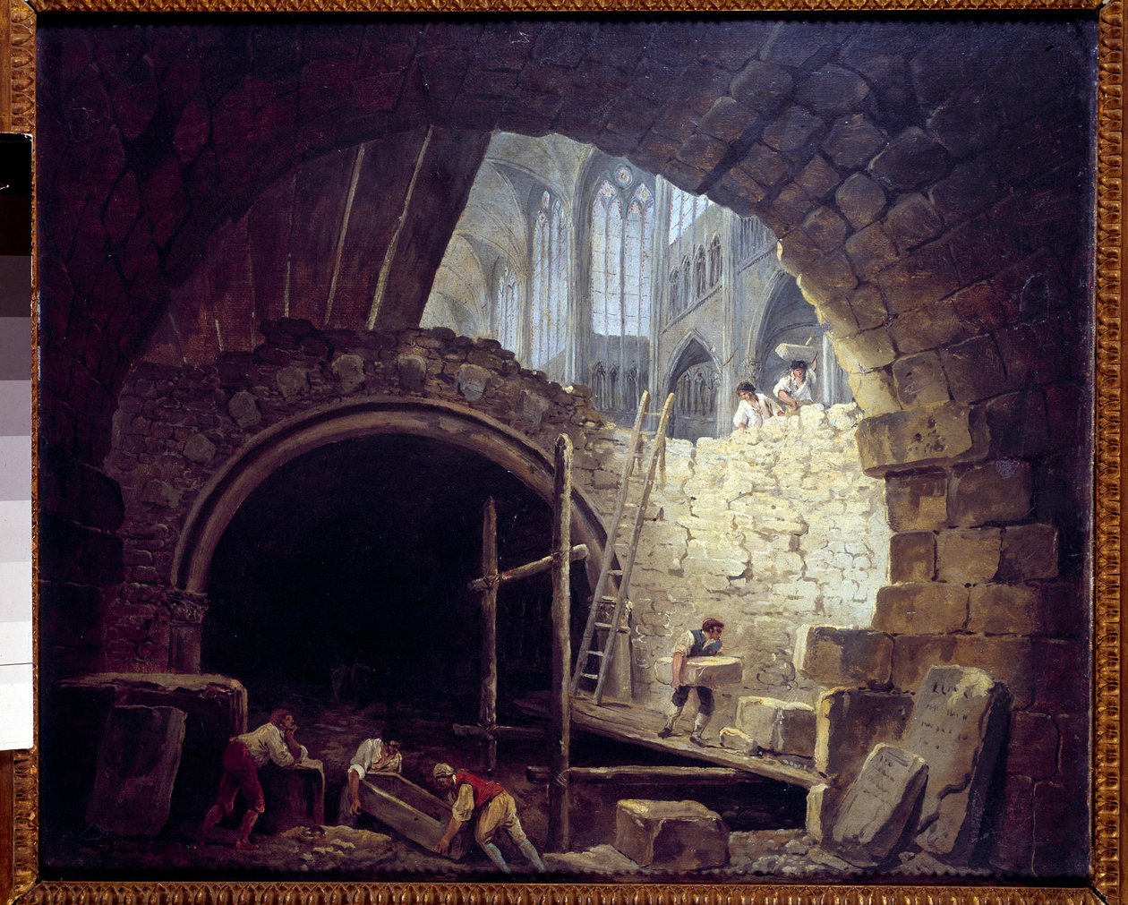 Kuninkaiden kellarien loukkaus Saint Denisin basilikassa lokakuussa 1793. Hubert Robertin (1733-1808) maalaus tekijältä Hubert Robert