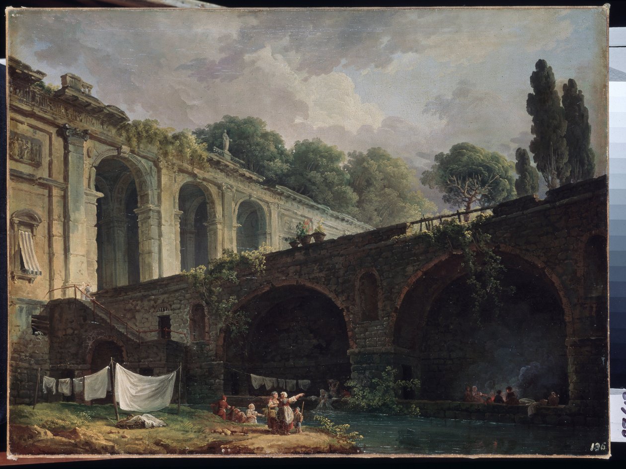 ""Näkymä Villa Madamasta (Madame) Roomassa"" Hubert Robertin (1733-1808) maalaus noin 1767 Eremitaaši-museo Pietarissa tekijältä Hubert Robert