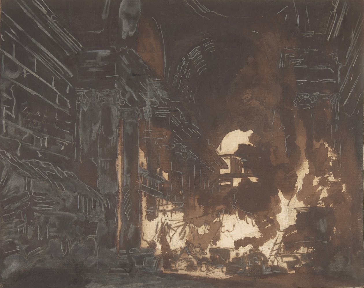 Pesinaiset raunioituneessa galleriassa, n. 1760. tekijältä Hubert Robert