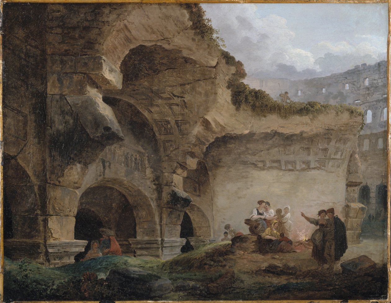 Pesijättäret Colosseumin raunioilla tekijältä Hubert Robert