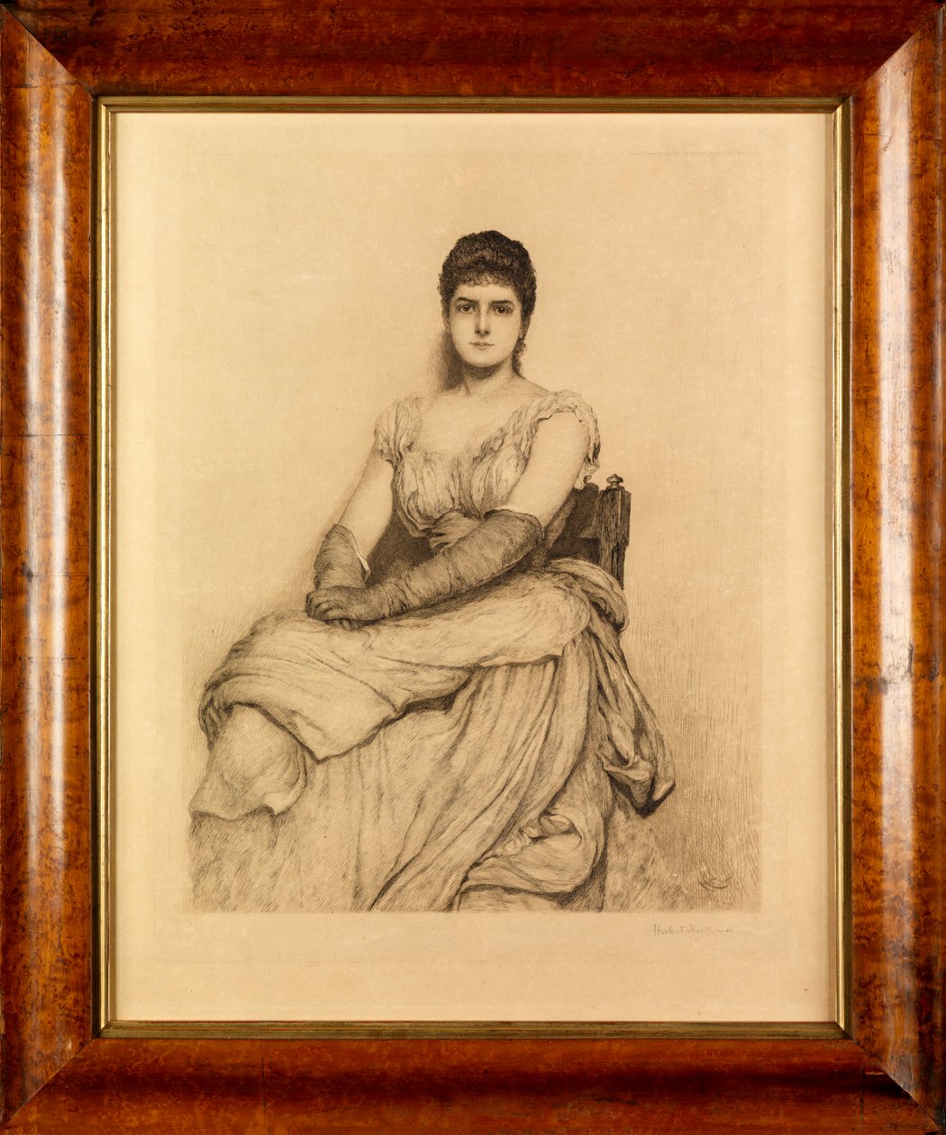 Lady in White (Miss Grant) (etsaus) tekijältä Hubert von Herkomer
