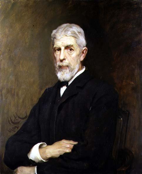 Muotokuva Sir Henry Trueman Woodista, seuran sihteeristä ja varapuheenjohtajasta tekijältä Hubert von Herkomer