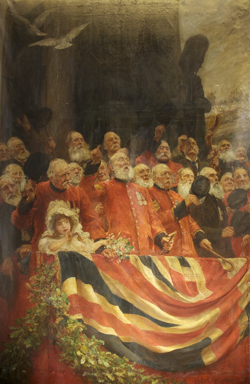 Vanhat vartijat hurraavat tekijältä Hubert von Herkomer
