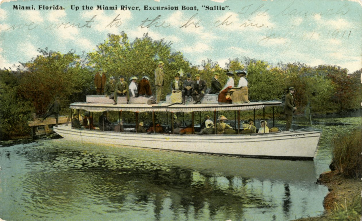 Ylös Miami Riverin retkivenettä Sallie, n. 1910 tekijältä Hugh C. Leighton Co.