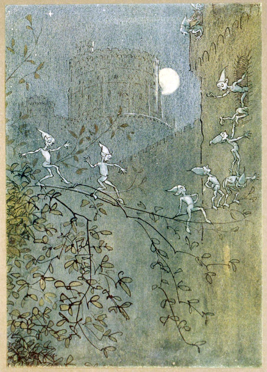 Hae Windsorin linnaa, haltioita, sisältä ja ulkoa, The Merry Wives of Windsorin pubista. 1910 tekijältä Hugh Thomson
