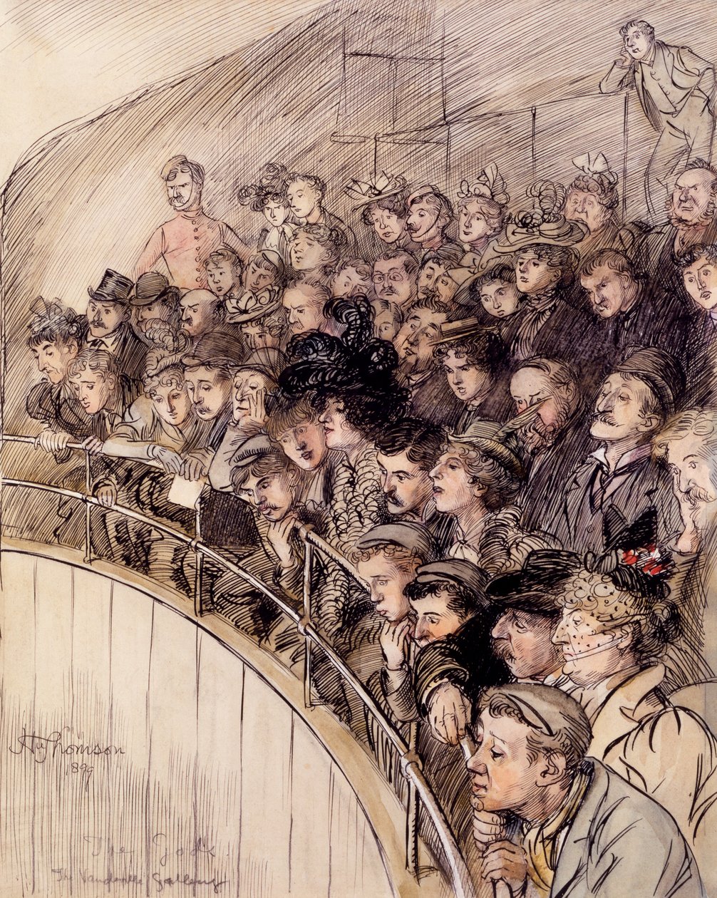 The Gods, The Vaudeville Gallery, 1899 (muste paperille) tekijältä Hugh Thomson