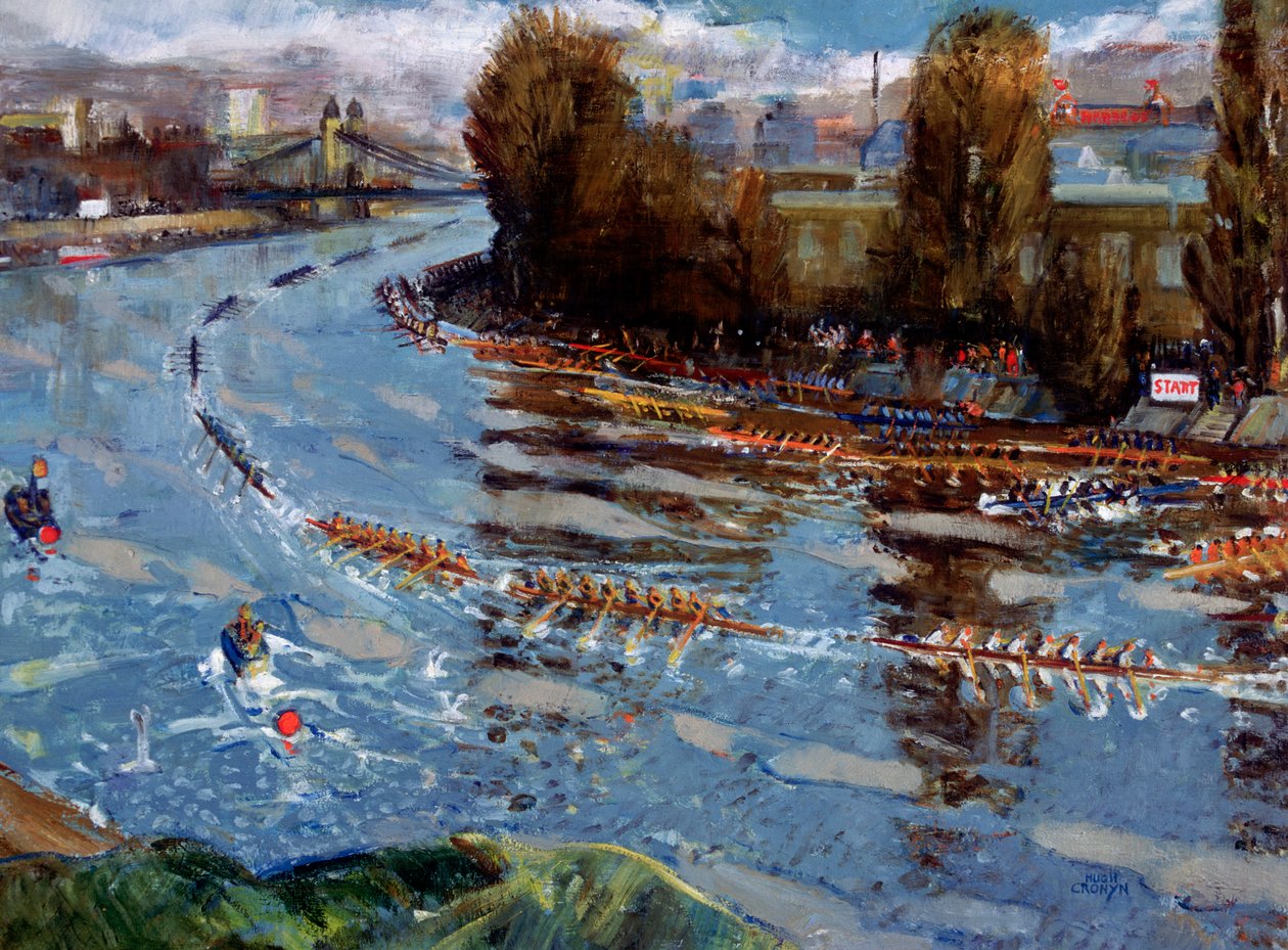 "Head of the River for Schools", soutukilpailu Thamesilla Lontoossa, vuoden 1925 jälkeen tekijältä Hugh Cronyn