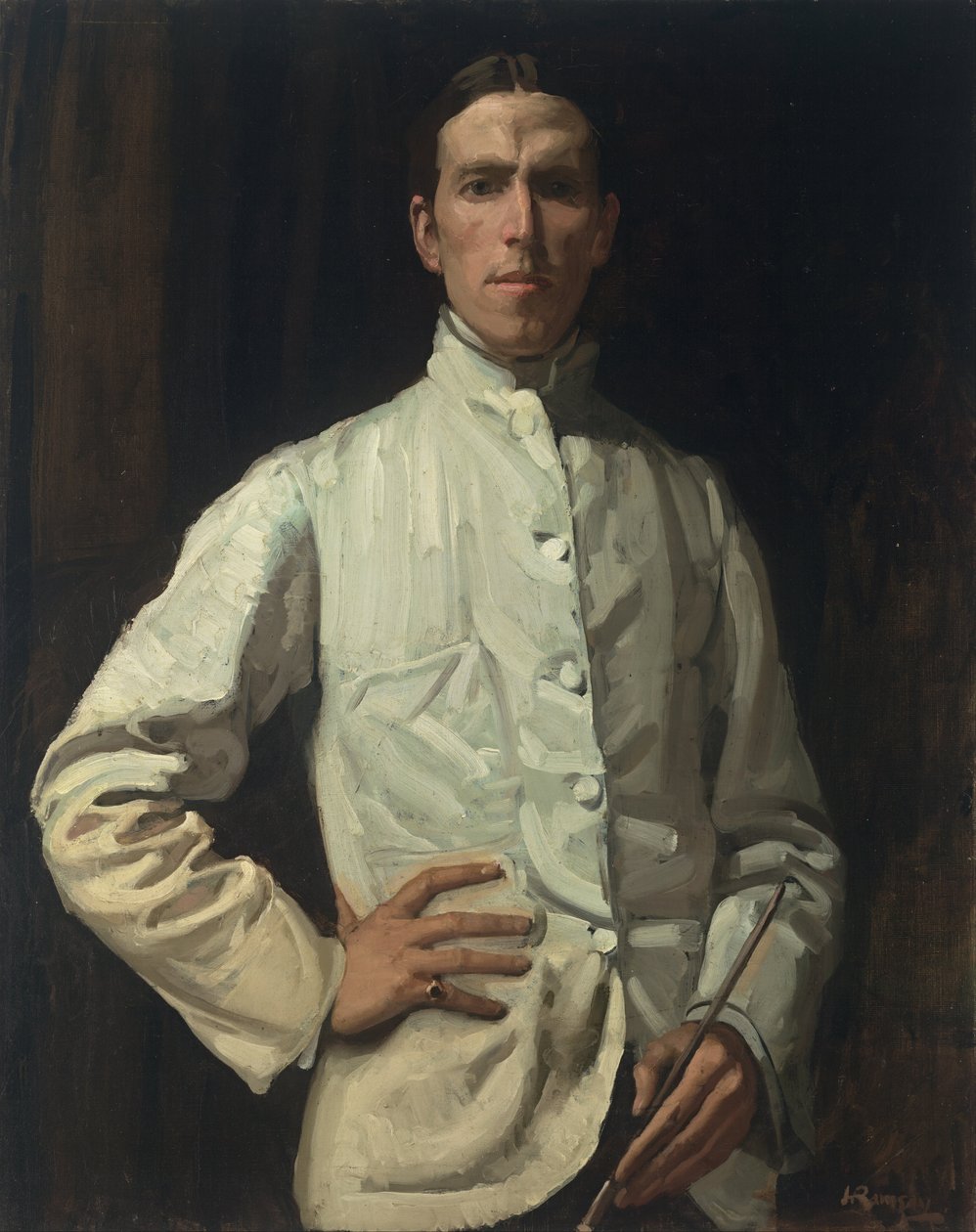 Self-portrait valkoisessa takissa tekijältä Hugh Ramsay