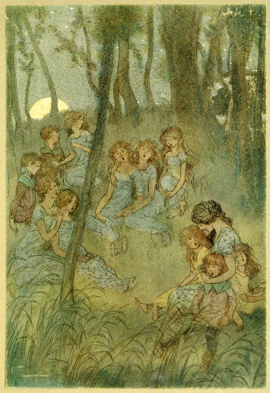 Ja iltaisin niittykeijut, katsokaa, laulakaa, Windsorin iloisista vaimoista, pubista. 1910 tekijältä Hugh Thomson