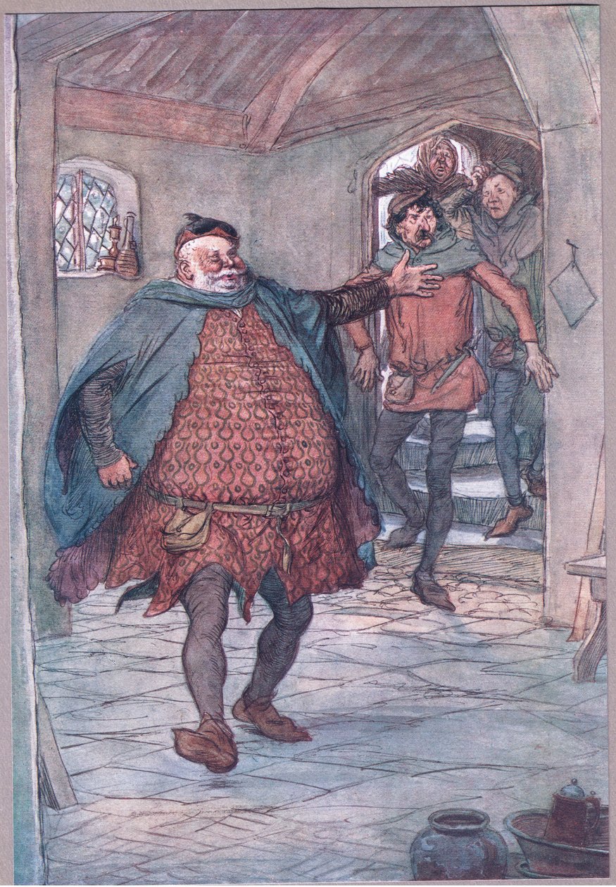 Falstaff, pistooli, Nym ja Bardolph, kuvitus teoksesta The Merry Wives of Windsor , 1910. tekijältä Hugh Thomson