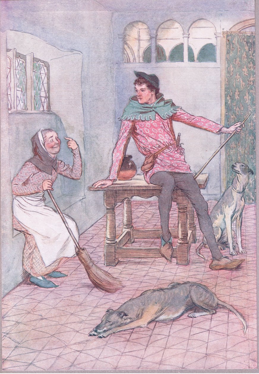 Eikö jumalanpalveluksessasi ole puutetta silmäsi yläpuolella?, kuvitus teoksesta The Merry Wives of Windsor, 1910 tekijältä Hugh Thomson