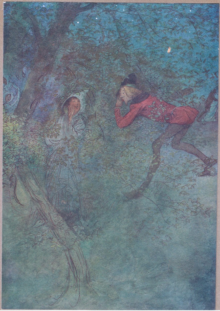 Menin hänen luokseen ja itkin äitiä ja hän itki Budget, kuvitus Windsorin iloisista vaimoista, 1910 tekijältä Hugh Thomson