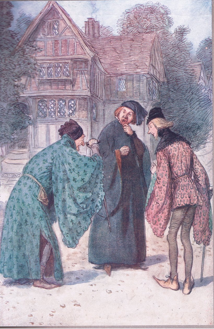 "Jos hän olisi kaksikymmentä Sir John Falstaffia, hän ei käytä väärin Robert Shallow Esquirea!", esimerkki teoksesta "The Merry Wives of Windsor" tekijältä Hugh Thomson