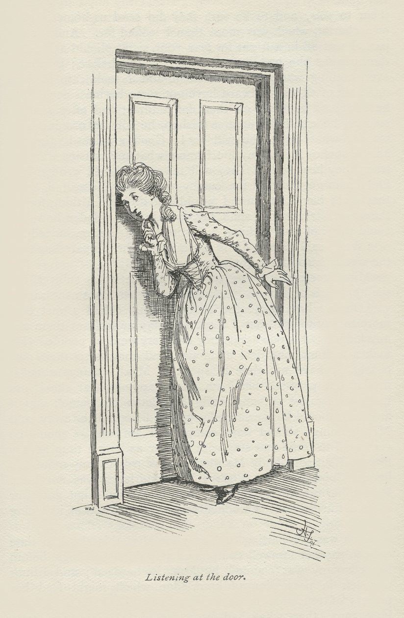 Kuuntelemassa ovella, 1896 tekijältä Hugh Thomson