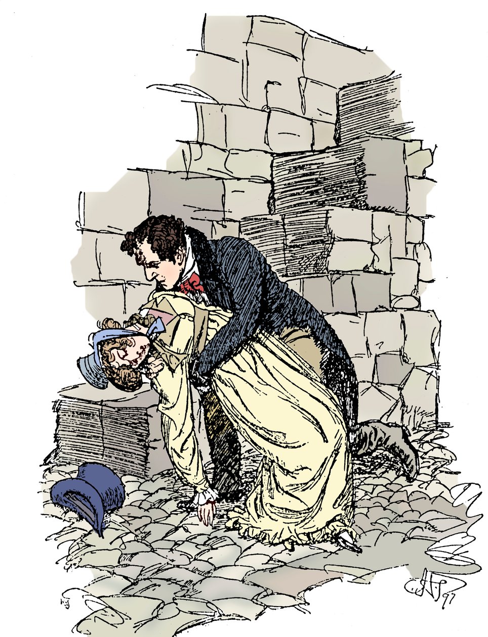 Kohtaus Jane Austenin suostuttelusta, 1897 tekijältä Hugh Thomson