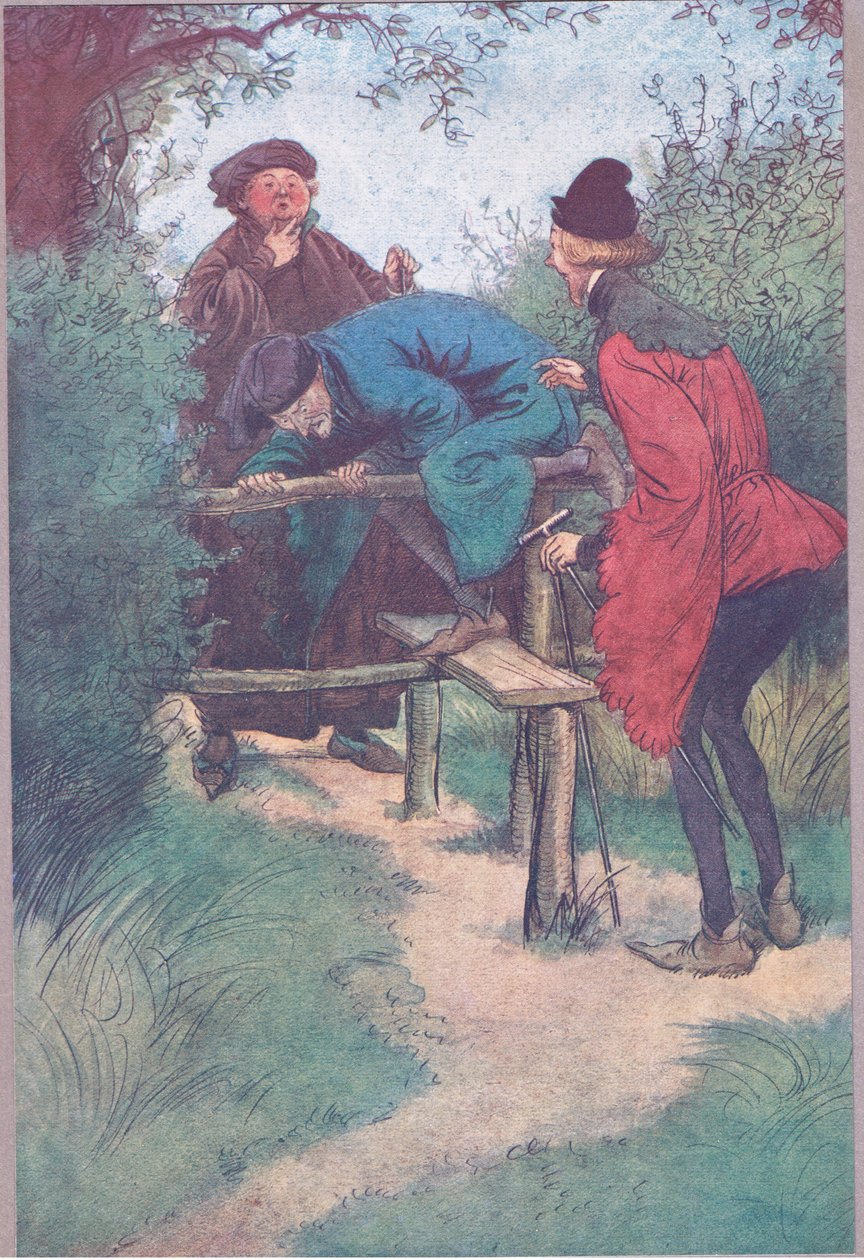 Siellä tulee mestarini, herra Shallow ja toinen herrasmies Frogmoresta, kuva Windsorin iloisista vaimoista, 1910 tekijältä Hugh Thomson