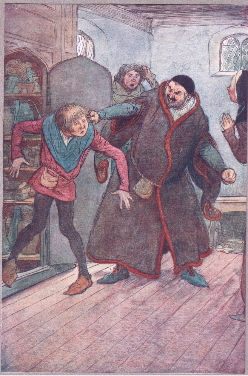 Konna! Larron! (Pulling Simple out), kuvitus teoksesta The Merry Wives of Windsor, 1910 tekijältä Hugh Thomson