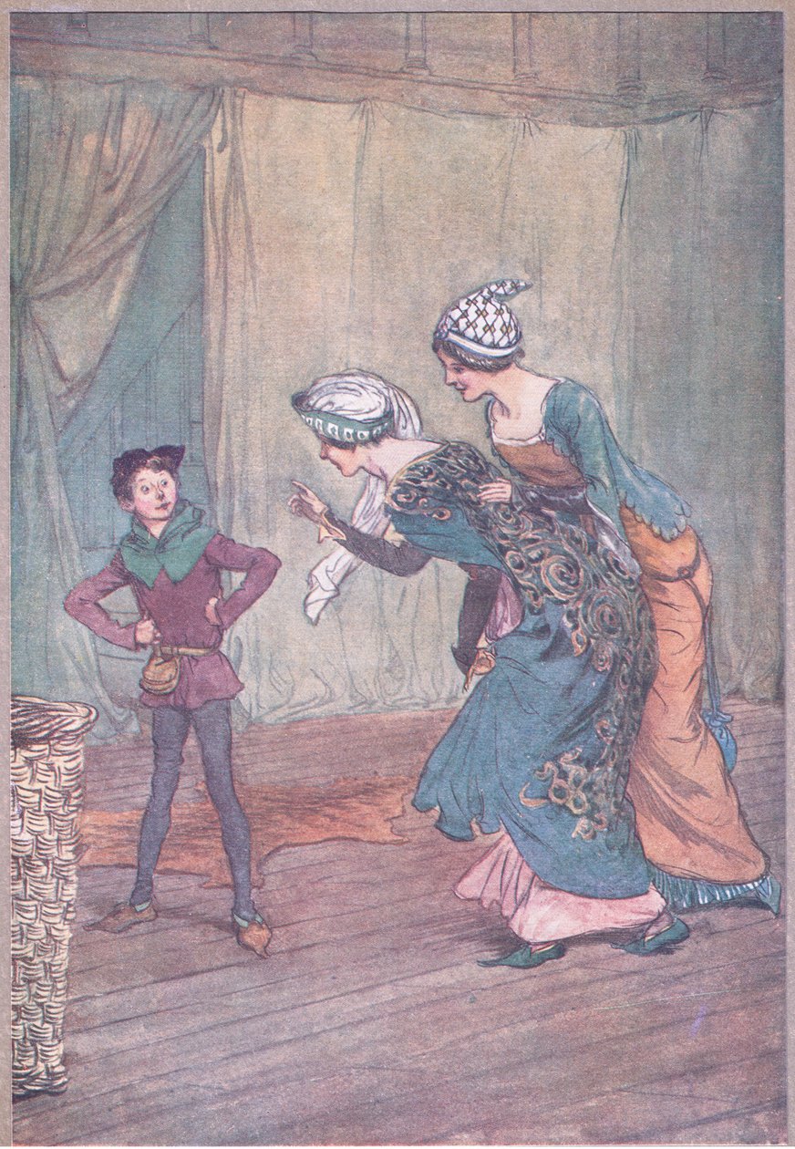 "Sinä pikku Jack-A-Lent, oletko ollut uskollinen meille?", esimerkki teoksesta "The Merry Wives of Windsor" tekijältä Hugh Thomson