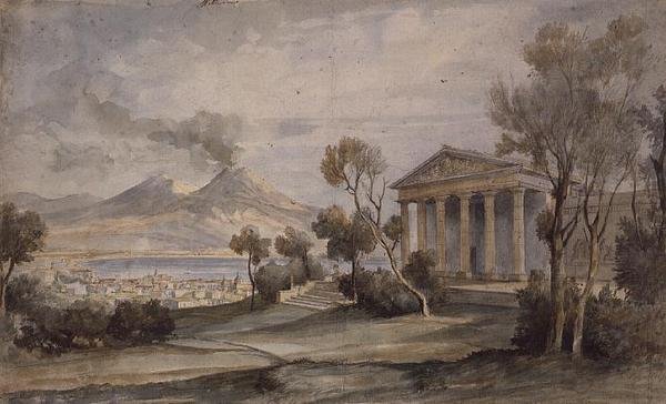 PD.255-1985 Villa Saliceti, Napoli alla ja Vesuvius-vuori kaukaa tekijältä Hugh William Williams