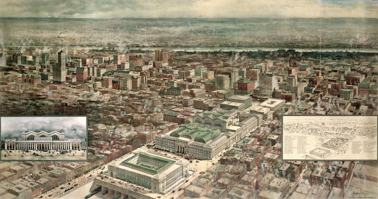 Pennsylvania Station, 7th Avenue ja 32nd Street, New York City, kaiverrus Ketterlinus, 1910 tekijältä Hughson Frederick Hawley