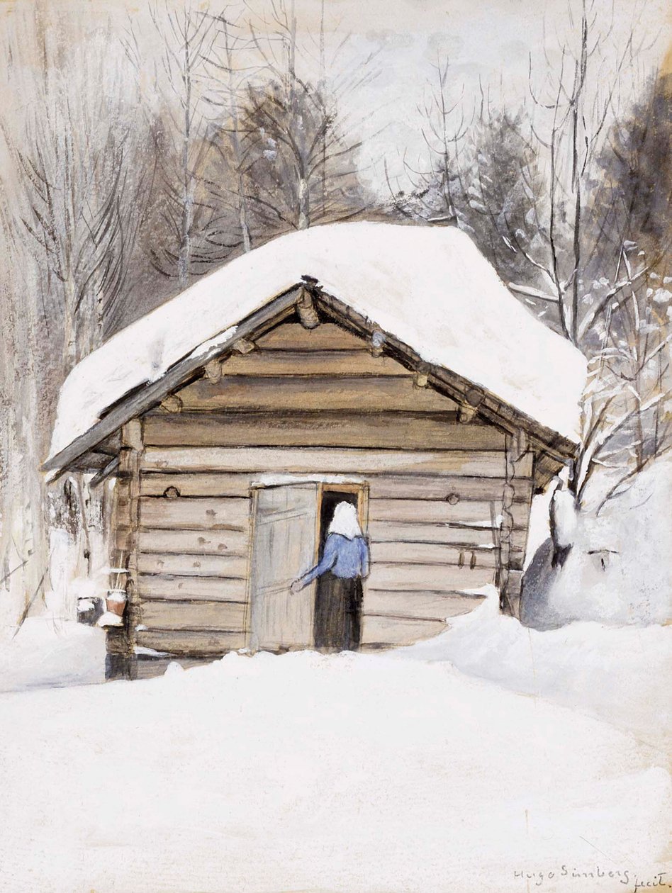 Vanha nainen saunan ovella tekijältä Hugo Simberg