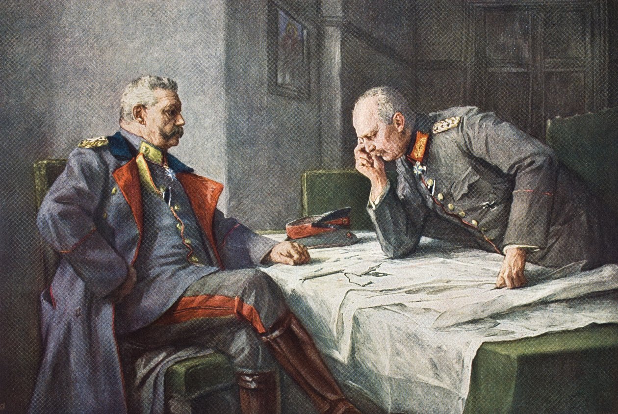 Kenraali von Hindenburg ja kenraali kenraali Erich von Ludendorff karttapöydässä tekijältä Hugo Vogel