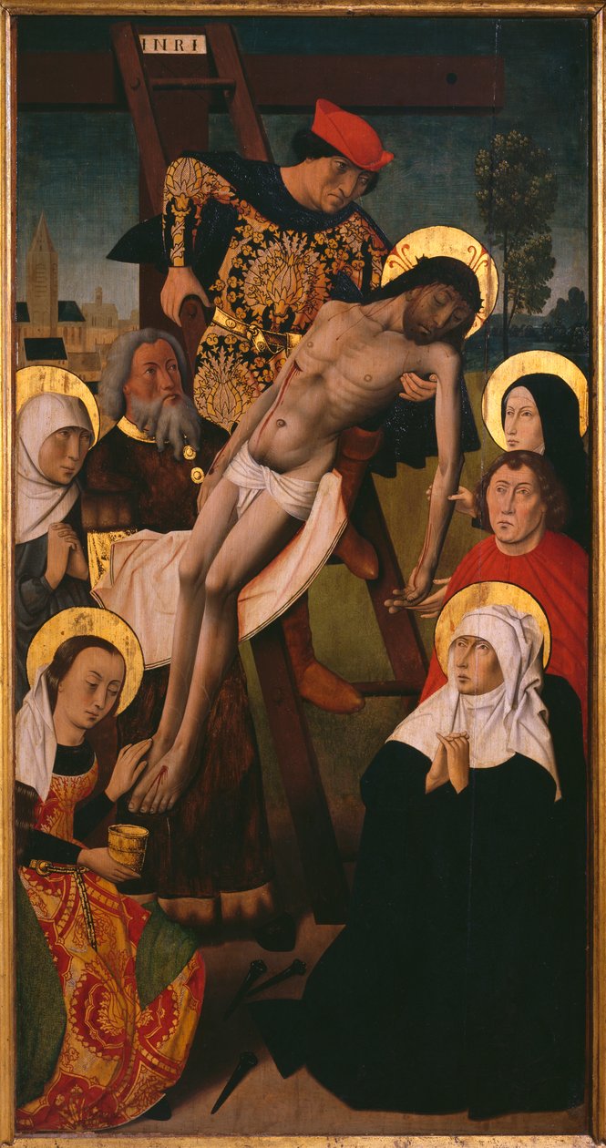 Passion Triptyych, Laskeutuminen ristiltä, oikea paneeli (öljy paneelille) (katso myös 345855, 345856, 345857) tekijältä Hugo van der (studio of) Goes