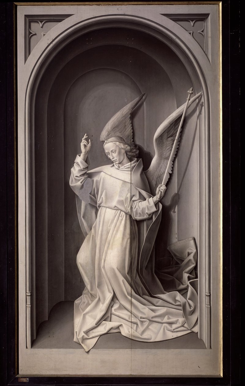 Angel of the Annunciation, Triptyykin Portinari ulkopaneeli - öljytaulu, n. 1475 tekijältä Hugo van der Goes
