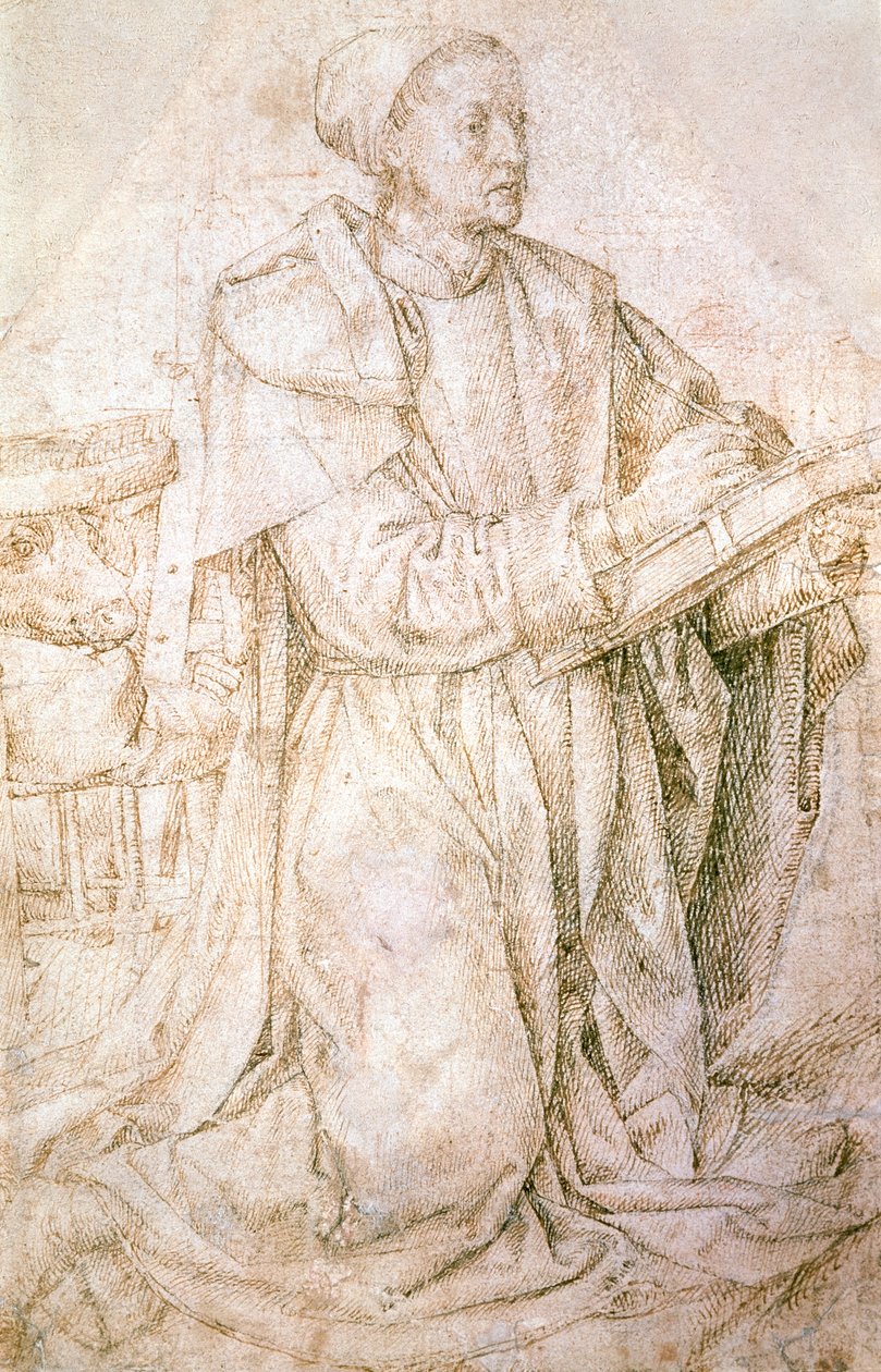 Hugo van der Goesin (1440-1482) tutkielma Pyhälle Luukalle, piirustus tekijältä Hugo van der Goes