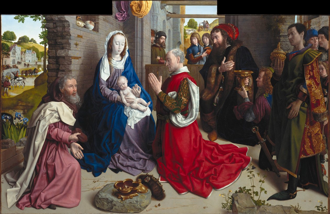Kuninkaiden palvonta Monforte Altar, noin 1470 tekijältä Hugo van der Goes