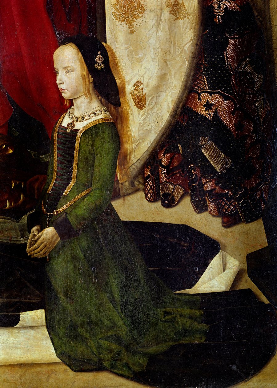 Tryptic of Portinari Detail edustaa nuorta tyttöä rukouksessa. Hugo van der Goesin (1440-1482) maalaus. 1475 noin H/B. 253x304 cm. galleria degli Uffizi (toimistot), Firenze. tekijältä Hugo van der Goes