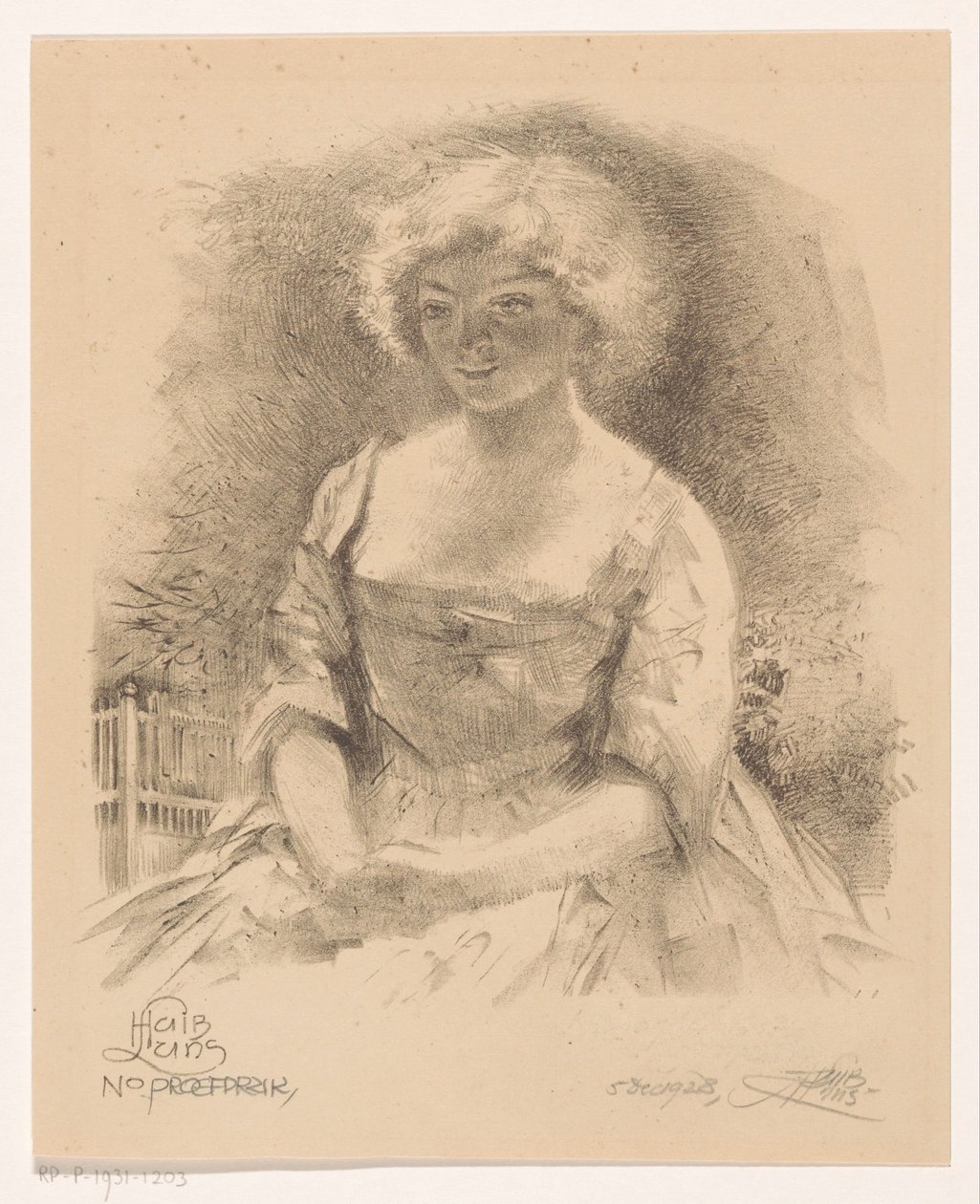 Istuva tyttö tekijältä Huib Luns (signed by artist)
