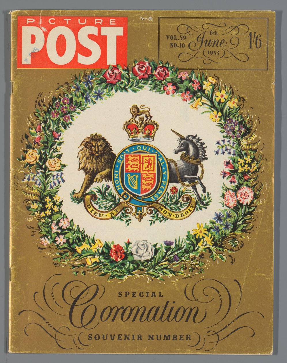 Kopio Picture Post -lehden erikoispainoksesta kuningatar Elisabet II:n kruunajaisten kunniaksi, 6. kesäkuuta 1953 Kuvapostaus / Special Coronation matkamuistonumero (otsikko esineessä) tekijältä Hulton Press Ltd.