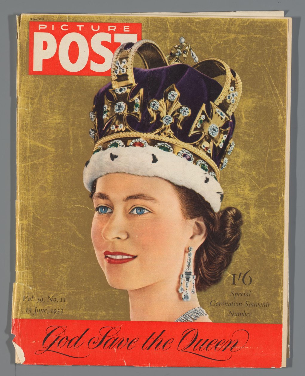 Kopio Picture Post -lehden erikoispainoksesta kuningatar Elisabet II:n kruunajaisten kunniaksi, 13. kesäkuuta 1953 Kuvapostaus / Special Coronation matkamuistonumero (otsikko esineessä) tekijältä Hulton Press Ltd.
