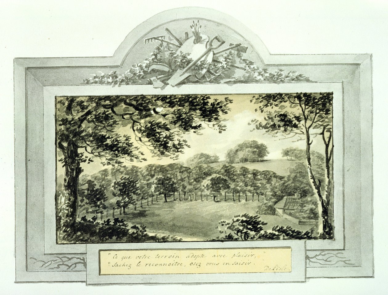 Näkymä pihapiiristä "jälkeen", Antony Housen punaisesta kirjasta, noin 1812 (muste paperilla) (ks. 170692 "ennen" näkymä). tekijältä Humphry Repton