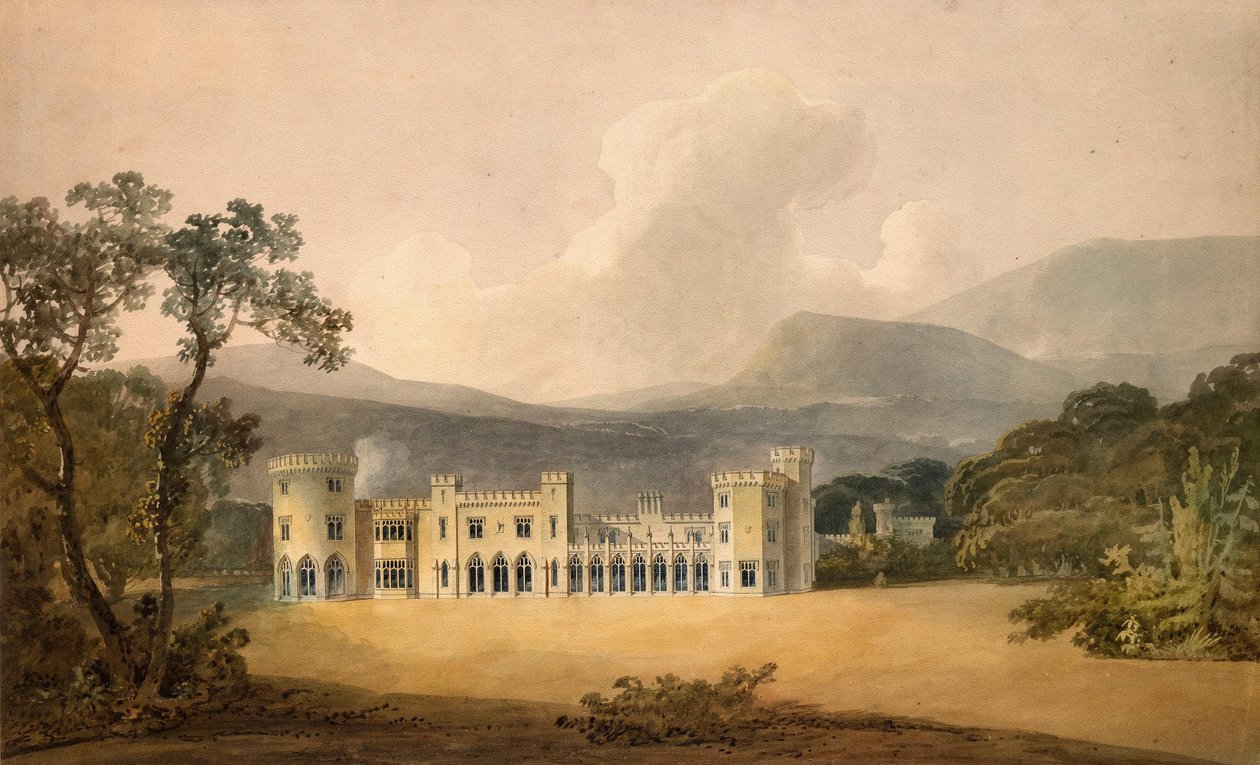 Shanbally Castlen puutarhanpuoleinen julkisivu, Tipperaryn kreivikunta tekijältä Humphry Repton