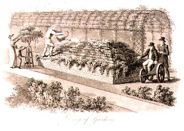 Luxury of Gardens, julkaisusta "Fragments on theory and Practice of Landscape Gardening", pub. 1816 (litho) tekijältä Humphry Repton