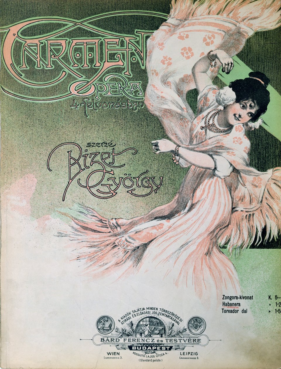 Carmen-partituurin etukansi, noin 1900 (kuvitus). tekijältä Hungarian School