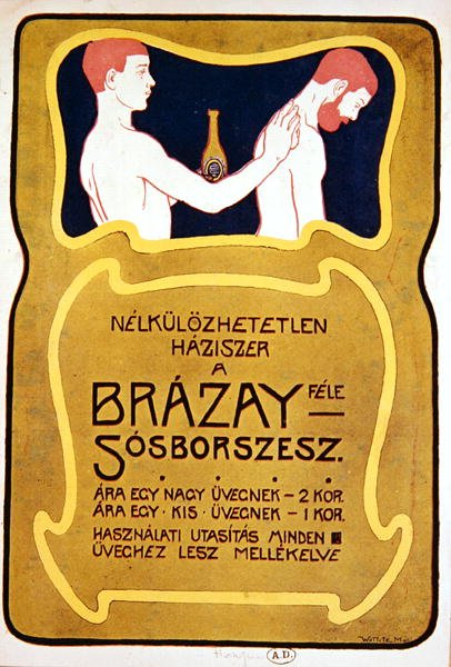 Unkarilainen mainos Eau de Toilette Brazaysta, n. 1900 (värilitho) tekijältä Hungarian School
