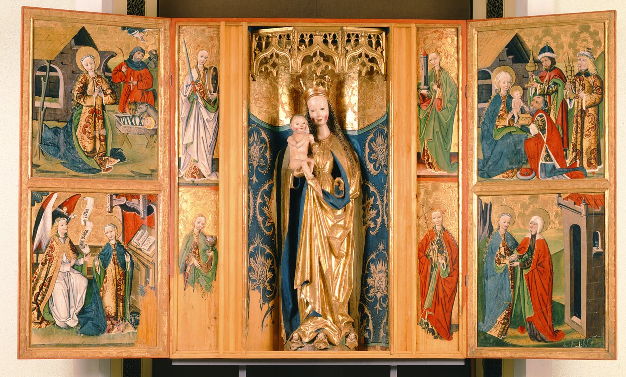 Neitsyt Marian alttaritaulu Szepeshelystä, n. 1480 (tempera taulussa) tekijältä Hungarian School