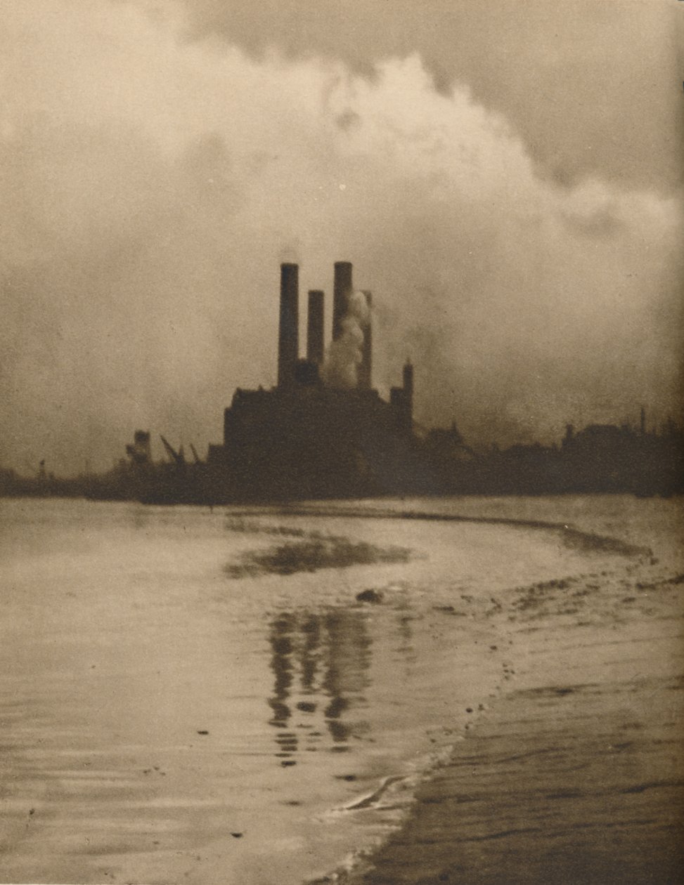 "Chelsea Chimneys: Voimalaitos Old Cremorne Gardensin paikalla", vuodelta 1935. tekijältä Huson