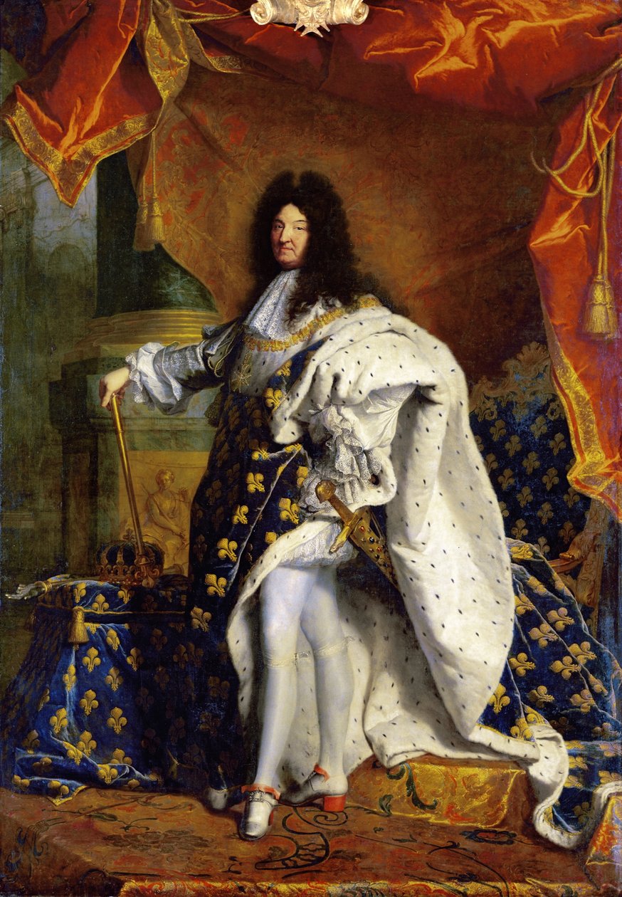 Ludvig XIV kuninkaallispuvussa, 1701 tekijältä Hyacinthe Francois Rigaud