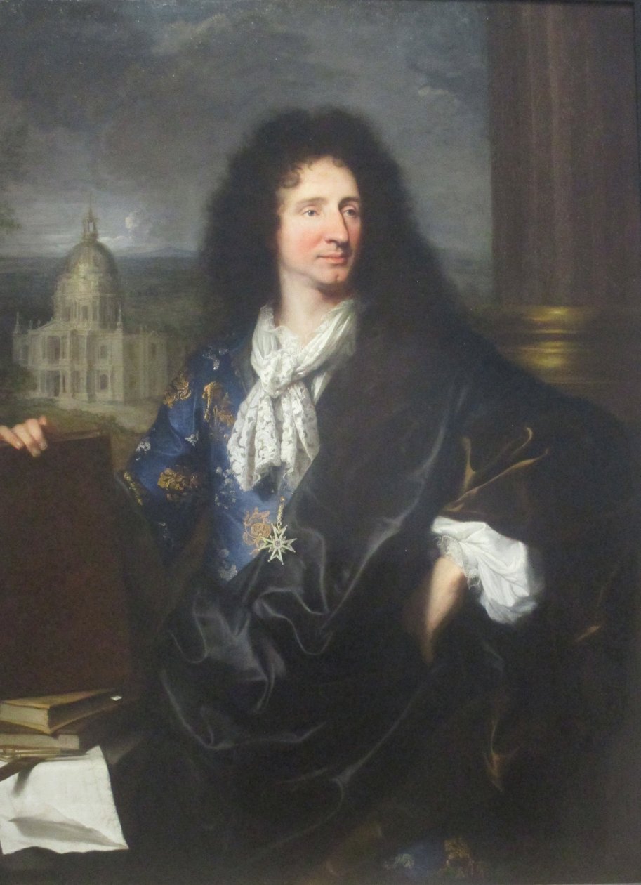 Jules Hardouin-Mansartin muotokuva, arkkitehti du Roi de France Ludvig XIV (1643-1715) tekijältä Hyacinthe Francois Rigaud