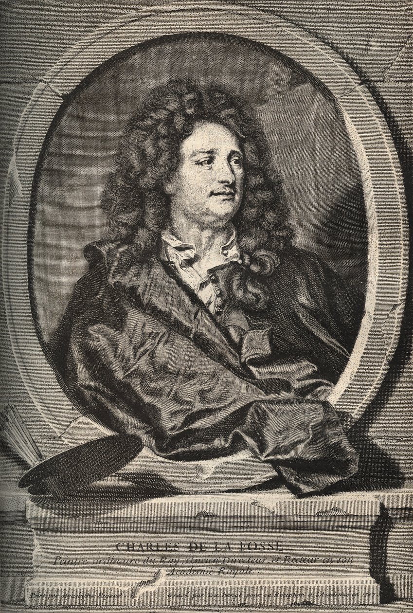 Ranskalaisen taidemaalarin Charles de La Fossen (1636-1716) muotokuva - Dumchangen kaiverrus H. Rigaud tekijältä Hyacinthe (after) Rigaud