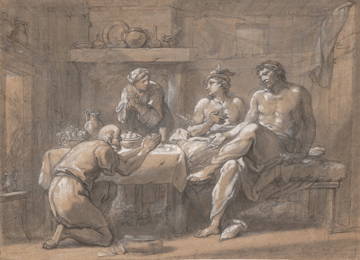 Jupiter ja Merkurius Bauciksen ja Philemonin talossa, 1700-luku. tekijältä Hyacinthe Collin de Vermont