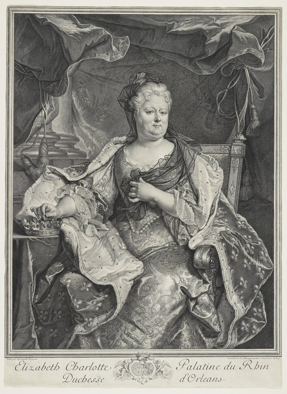 Elizabeth Charlotte Palatine du Rhin, Orleansin herttuatar, eng. Charles Louis Simmoneau (1645-1728) tekijältä Hyacinthe Francois Rigaud