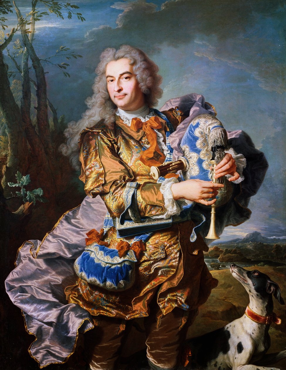 Gaspard de Gueidan soittaa säkkipilliä, noin 1735, kirjoittanut Hyacinthe Rigaud (1659-1743), öljy kankaalle. Yksityiskohta. Ranska tekijältä Hyacinthe Francois Rigaud