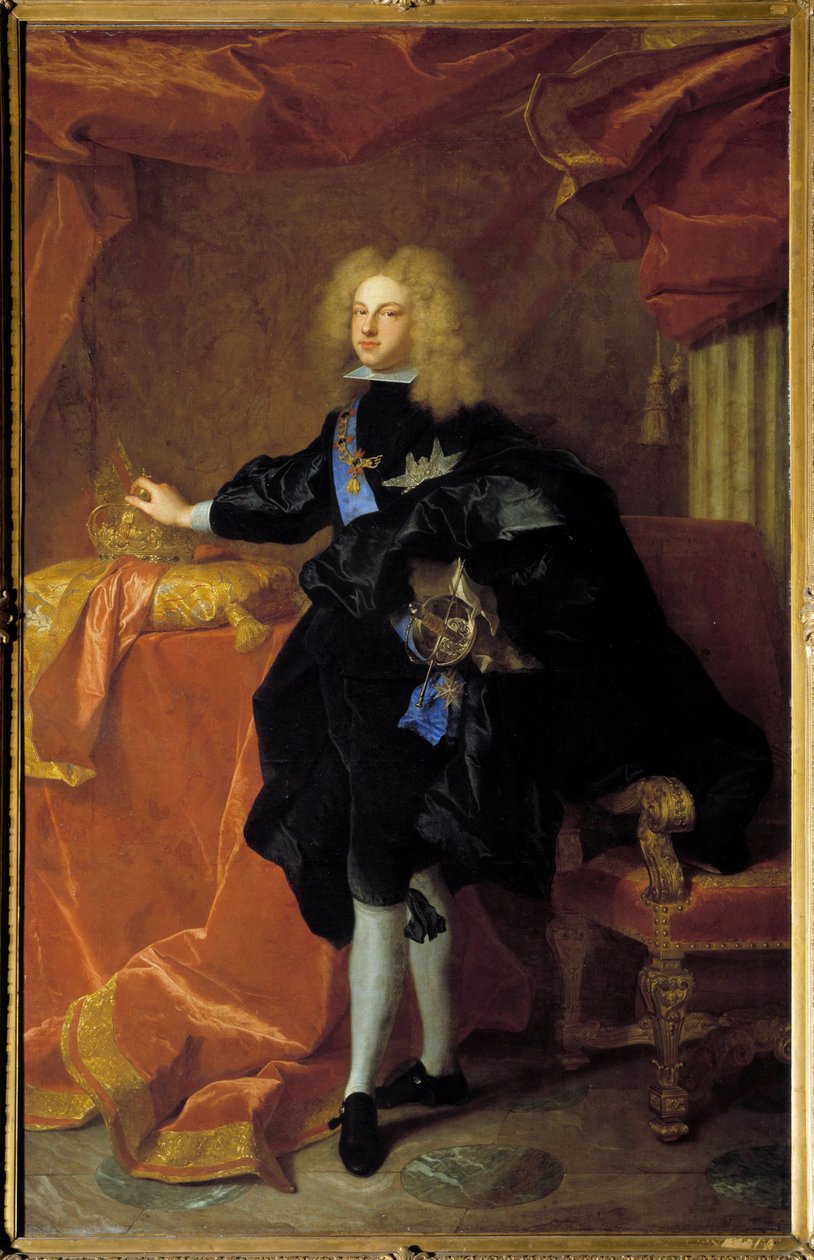 Muotokuva Philip V:n (1683-1746) Espanjan kuninkaan jalassa Hyacinthe Rigaudin (1659-1743) maalaus 1701 su. 2,30 x 1,94 m tekijältä Hyacinthe Francois Rigaud