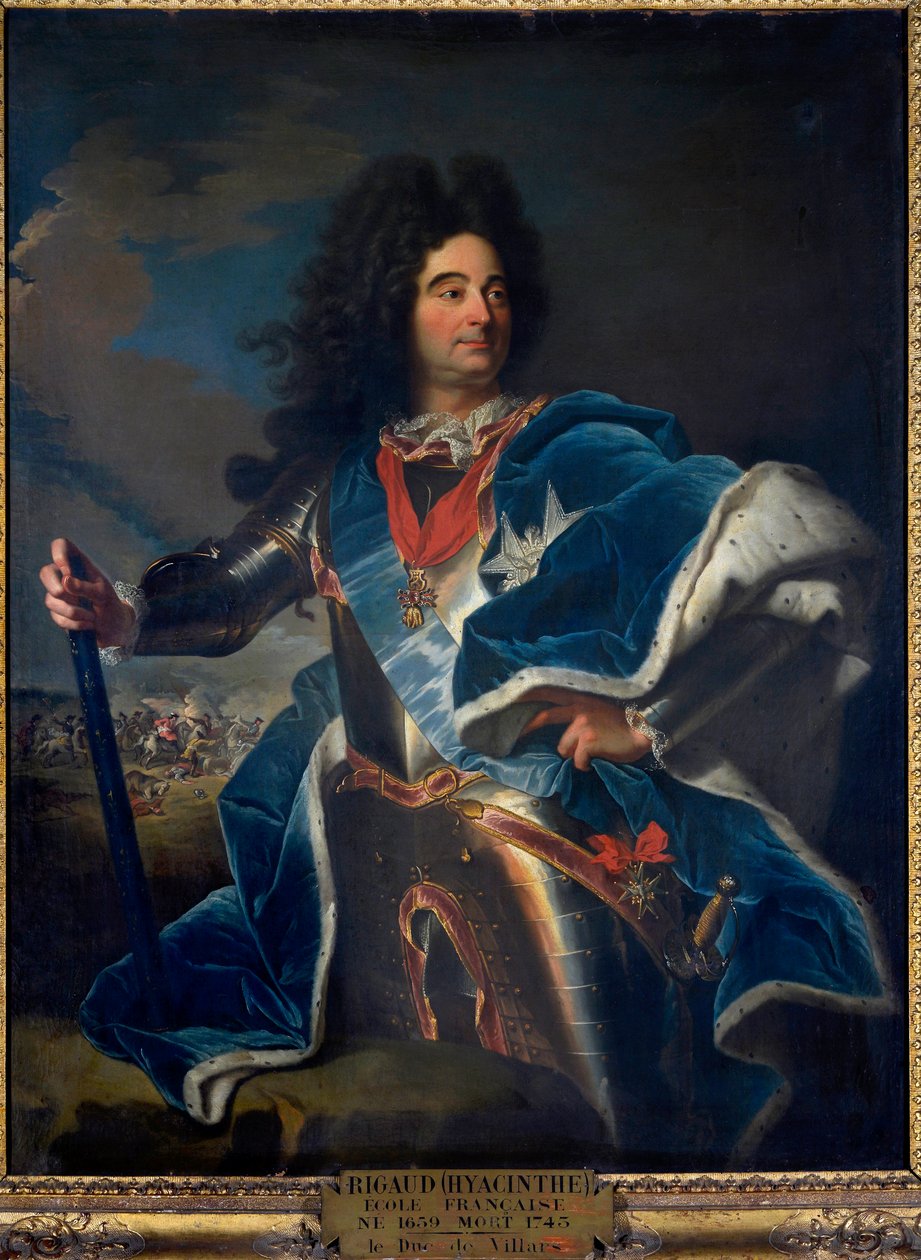 Louis Claude Hectorin muotokuva Villarsin herttua, Ranskan marechal (1652-1734) Hänellä on Kultaisen Fleecen ritarikunnan kaulakoru (1659-1743) n. 1714 tekijältä Hyacinthe Francois Rigaud