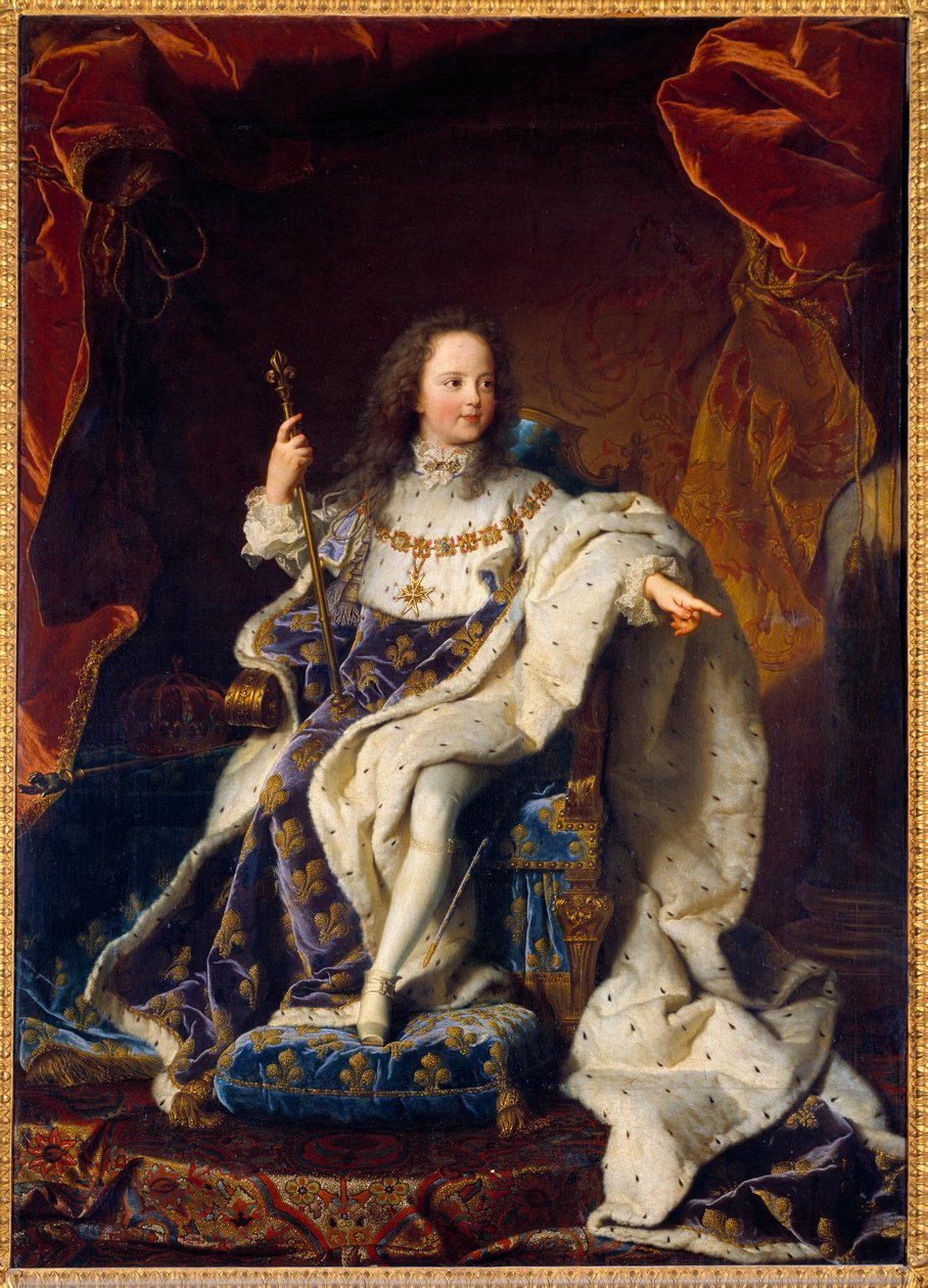 Ludvig XV:n viisivuotiaan lapsen muotokuva pyhässä puvussa, Ranskan kuningas (1710-1774). Hyacinthe Rigaudin (1659-1743) maalaus tekijältä Hyacinthe Francois Rigaud